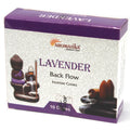 Boîte de cônes d’encens backflow Aromatika senteur lavande avec packaging et illustration du brûleur