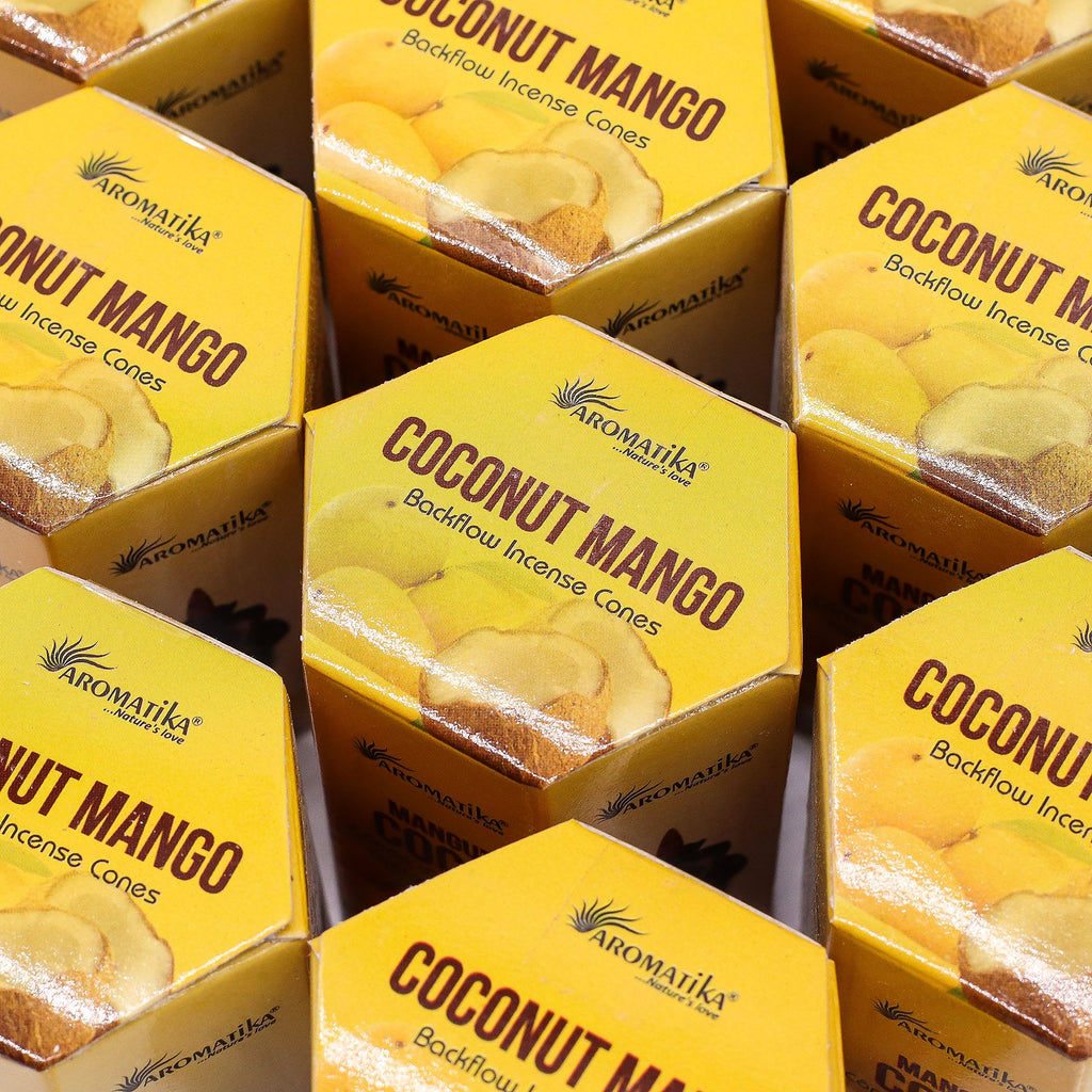 boîtes d’encens backflow masala aromatika parfum coco mangue pack de 10 cônes pour brûleur encens cascade
