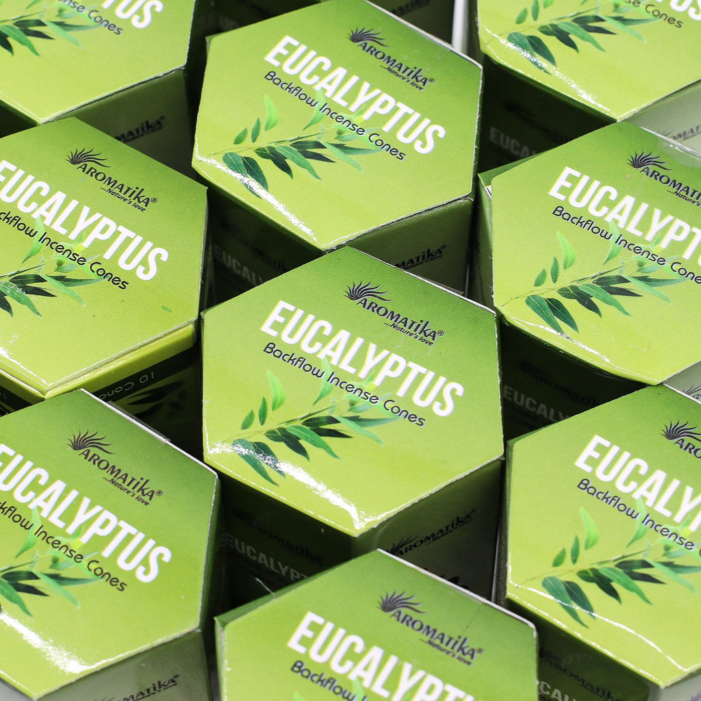 boîtes d’encens backflow masala aromatika parfum eucalyptus pack de 10 cônes pour brûleur encens cascade