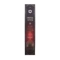 Boîte d’encens smudge cristal agathe rouge et safan avec design céleste noir rouge et motifs spirituels dorés