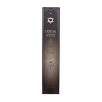 Boîte d’encens smudge cristal pyrite et senteur cannelle avec design céleste noir et motifs spirituels dorés