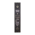 Boîte d'encens smudge cristal tourmaline et bois de santal avec design céleste noir et motifs spirituels dorés
