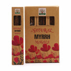 Boîte d’encens Botanical Masala myrrhe avec étui et design floral sur fond blanc