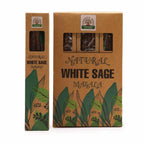 Boîte d’encens Botanical Masala sauge blanche avec étui et design floral sur fond blanc
