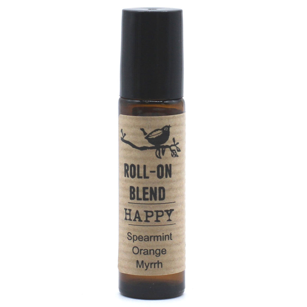 Roll-on huiles essentielles happy utilisé pour un rituel de bien-être et relaxation grâce à l’aromathérapie