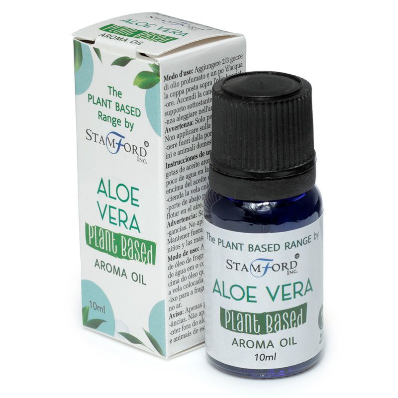 Flacon huile aromatique aloe vera avec son étui au design naturel, idéal pour diffusion et ambiance bien-être