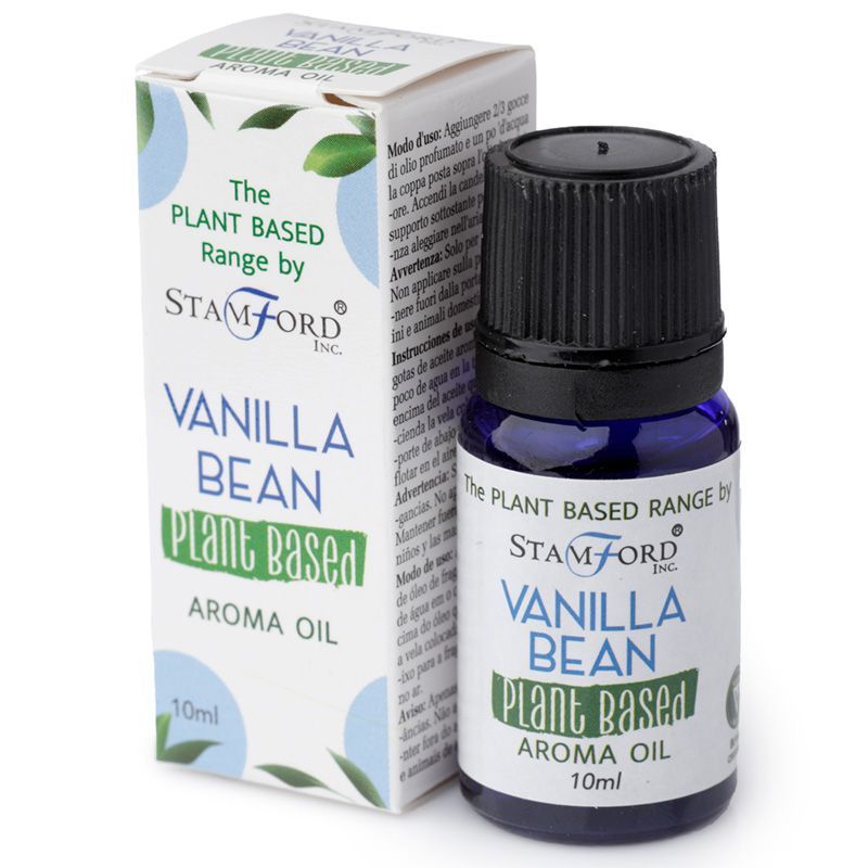 Flacon huile aromatique gousse de vanille avec son étui au design naturel, idéal pour diffusion et ambiance bien-être