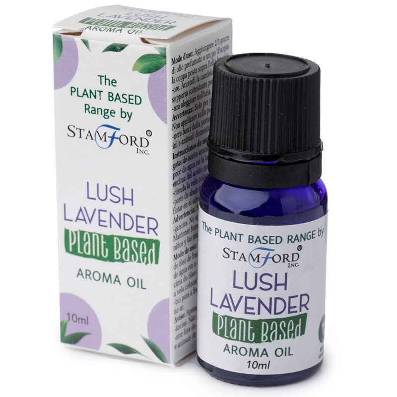 Flacon huile aromatique lavande luxuriante avec son étui au design naturel, idéal pour diffusion et ambiance bien-être