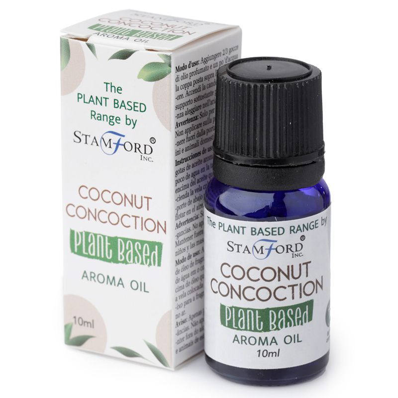 Flacon huile aromatique noix de coco avec son étui au design naturel, idéal pour diffusion et ambiance bien-être