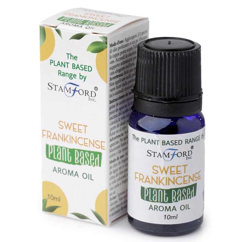 Flacon huile aromatique sweet frankincense avec son étui au design naturel, idéal pour diffusion et ambiance bien-être