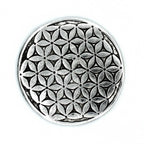 Porte-encens Fleur de Vie rond 11 cm en métal, vue dessus détaillée, idéal pour méditation, harmonisation énergétique et décoration spirituelle.