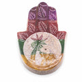 Porte-Encens Hamsa en pierre soapstone 9x6 cm avec motif éléphant et palmier, symbole de protection pour rituel spirituel.