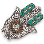 Porte-encens Hamsa vert artisanal, symbole de protection et décoration spirituelle pour espace méditation.