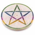 Porte-Encens Pentagramme en pierre soapstone 8 cm, disque symbole géométrie sacrée pour rituel et méditation.