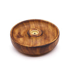 porte encens rond en bois naturel avec gravure bouddha et support central pour brûler bâtons et cônes d encens utilisé pour méditation et relaxation