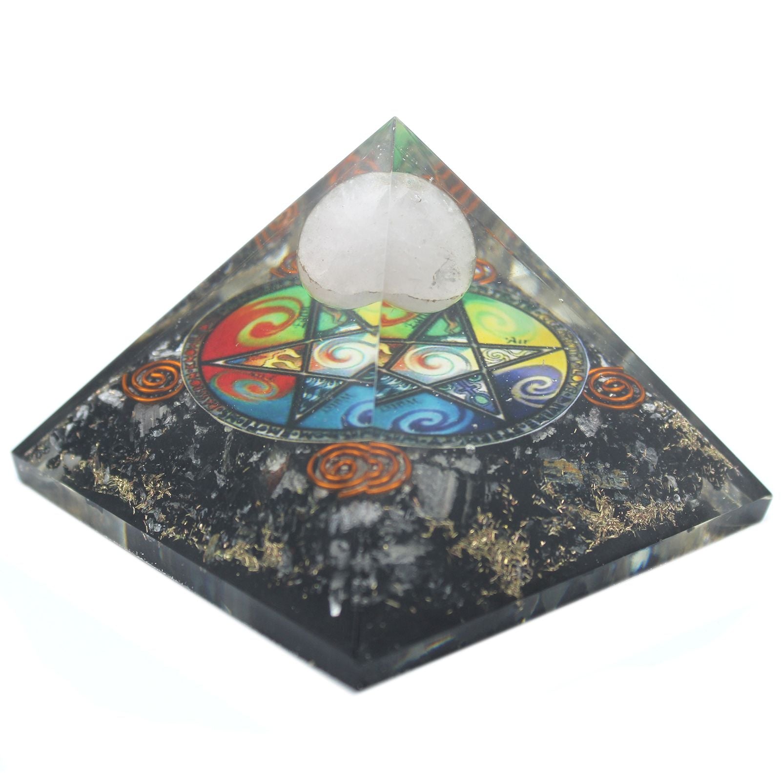 pyramide orgonite midnight avec symbole pentagon et sphere energie protection