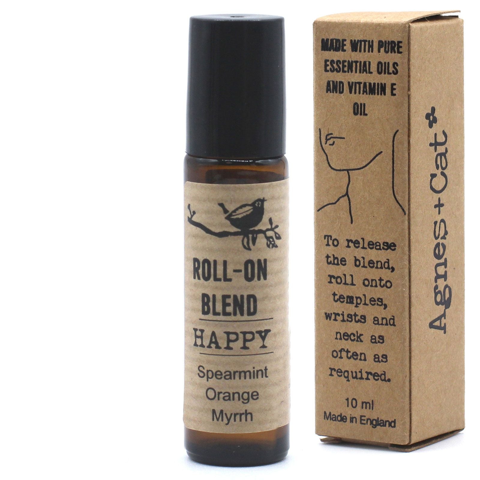 Flacon roll-on huiles essentielles Happy 10 ml pour application sur poignets et tempes – aromathérapie naturelle